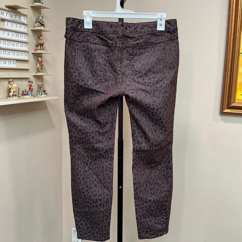 Free People Skinny Jeans 29 Brown Leopard Print Low Rise Animal Pattern Pockets